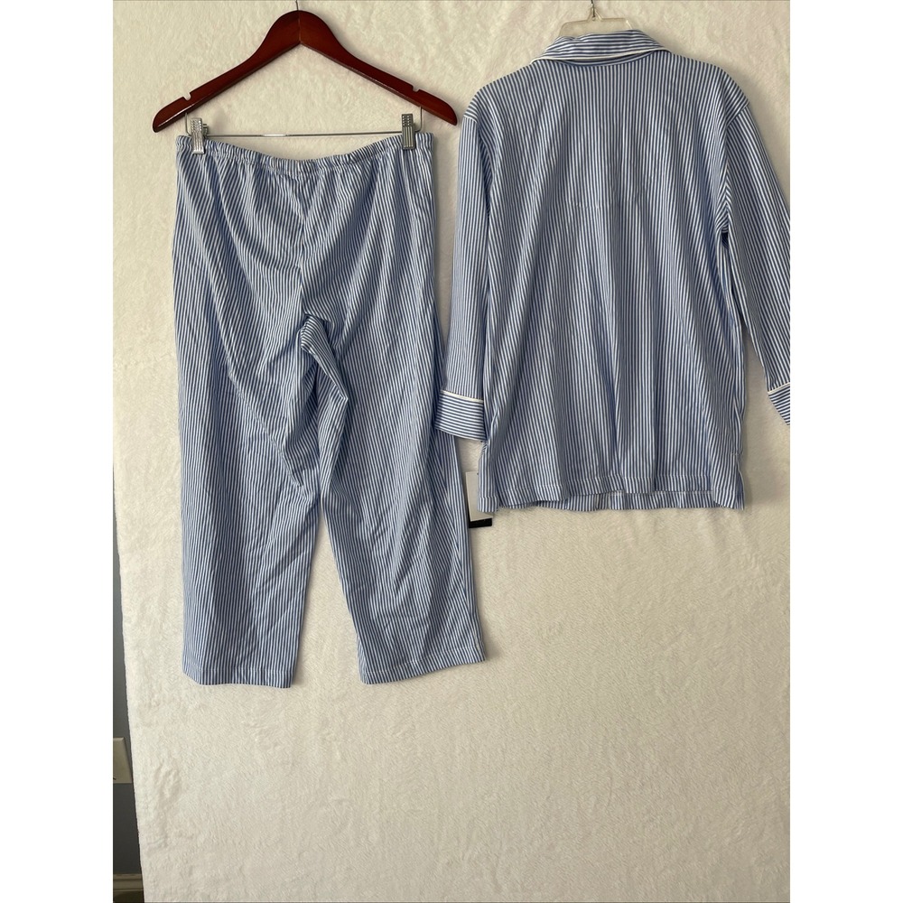 RALPH LAUREN Women's Size S White Blue Pinstripe Capri Pajama 2 Pc 100 % Cotton - Picture 6 of 7